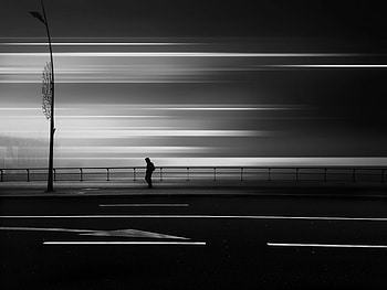 Silhouette, Road, Minimalism, Blur, Smooth, Long Exposure, Bw, Chb HD wallpaper