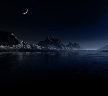 Landscape, Mountains, Night, Moon, Lakes HD wallpaper
