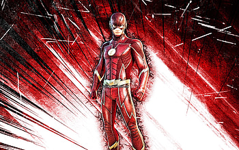 The Flash, grunge art, Fortnite Battle Royale, Fortnite characters, The Flash Skin, red abstract rays, Fortnite, The Flash Fortnite HD wallpaper