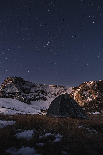 Nature, Mountains, Stars, Night, Miscellanea, Miscellaneous, Snow Covered, Snowbound, Tent, Camping, Campsite HD phone wallpaper