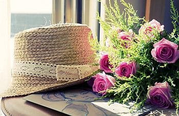 Flowers, Roses, , Greens, Bouquet, Hat HD wallpaper