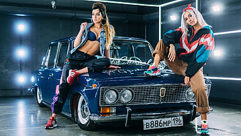 Two girls near the blue VAZ 2103, 2103, the blue VAZ, girls near, Two HD wallpaper