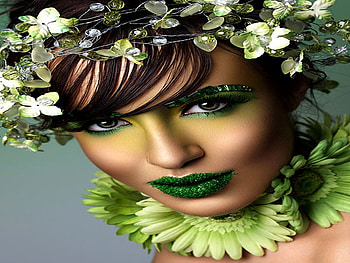 FANTASY GREEN GIRL, fantasy, flower, green, young, girl HD wallpaper