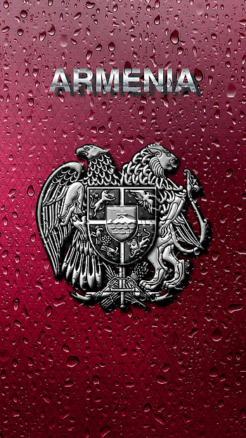 Armenia, red, badge, rain, symbol, metal, silver HD phone wallpaper