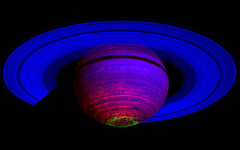 Saturns polar lights, blue, colors, rings, false HD wallpaper