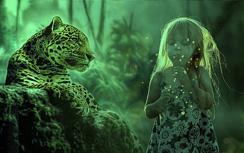 The Panther guards this little Girl with his life, girl, panter, fantasy, dream HD wallpaper
