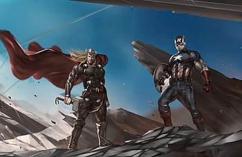 Captain America And Thor , captain-america, thor, superheroes, artwork, artist HD wallpaper