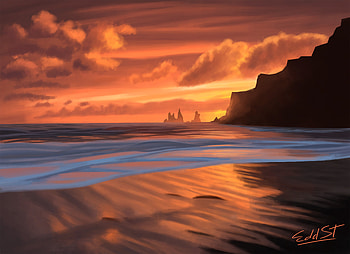 Sunset, Art, Sea, Beach, Rocks HD wallpaper