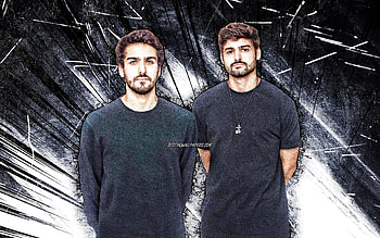 Cat Dealers, grunge art, music stars, brazilian DJs, Luiz Guilherme Cardoso, Pedro Henrique Cardoso, white abstract rays, brazilian celebrity, Cat Dealers HD wallpaper