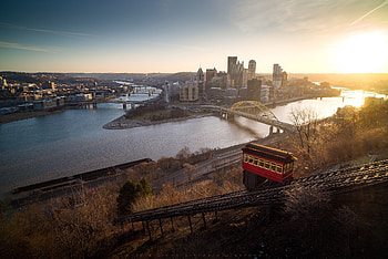 Cityscape of Pittsburgh, River view, Tram transportation, Urban vibes HD wallpaper