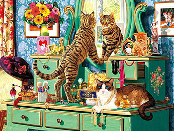 Cats, mirror, cat, pisici, art HD wallpaper