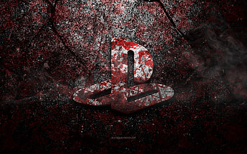 PS logo, grudge art, PS stone logo, PlayStation logo, red stone texture, PS, grudge stone texture, PS emblems, PS 3D logo, PlayStation HD wallpaper