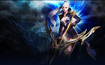 Fire Archer, blue, golden, white, black, archer, beautiful, long hair, dress, woman, fantasy, abstract, arrow, lovely, fantasy woman, bow HD wallpaper