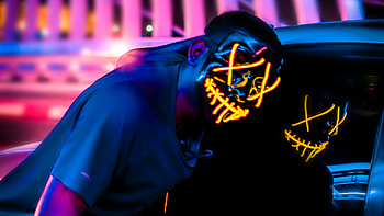 Mask Guy Alongside With Car, neon, mask, graphy HD wallpaper