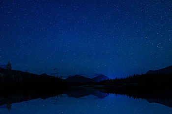 Nature, Trees, Mountains, Reflection, Starry Sky HD wallpaper