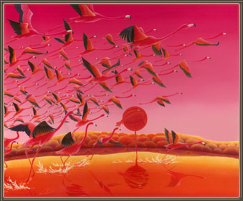 PINKYS, flying, vector, pink, flamingos HD wallpaper