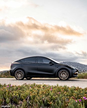 Tesla Model Y, Matte black with Forgestar F14 wheels HD phone wallpaper