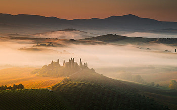 Nature, Grass, Italy, Fog, Hills, Tuscany HD wallpaper