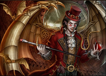 Let The Blood Flow, art, man, magic wand, glasses, glass, hat HD wallpaper