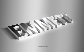 Emmett, silver 3d art, gray background, with names, Emmett name, Emmett greeting card, 3d art, with Emmett name HD wallpaper