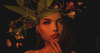 Flowers, Art, Leaves, 3D, Girl, Face, Wreath HD wallpaper