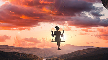 Girl Swinging On Top Of World, swing, girls, graphy, hop HD wallpaper