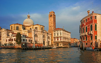 San Geremia Church, Venice, evening, sunset, Grand Canal, Venice Lenmark, church, Venice cityscape, Italy HD wallpaper