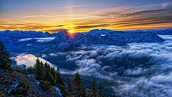 Lake Grundlsee, Austria, sunset, landscape, colors, clouds, styria, sky, alps HD wallpaper