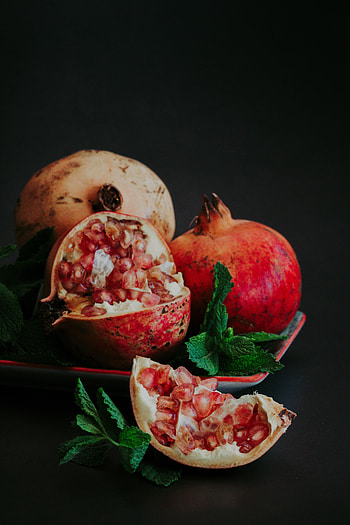 Food, Leaves, Still Life, Fruit, Garnet, Pomegranate, Lobule, Clove HD phone wallpaper