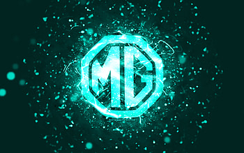 MG turquoise logo, , turquoise neon lights, creative, turquoise abstract background, MG logo, cars brands, MG HD wallpaper
