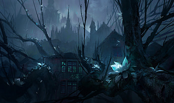 Art, Lotus, Flower, Darkness, Hut HD wallpaper