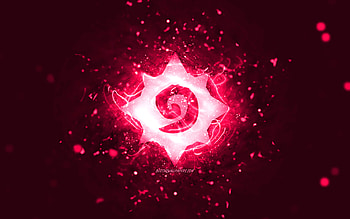 Hearthstone pink logo, , pink neon lights, creative, pink abstract background, Hearthstone logo, online games, Hearthstone HD wallpaper