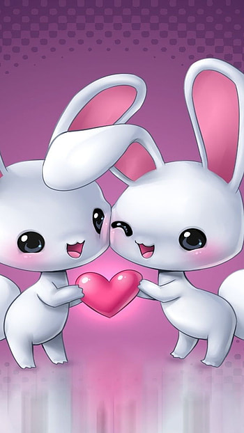 Two rabbit, cutee, playing with heart HD phone wallpaper