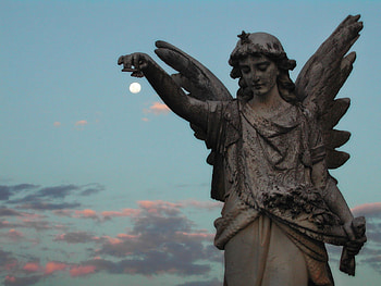 Statue, lady, sky, moon HD wallpaper