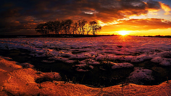 Winter Sunset, snow, clouds, landscape, trees, colors, sky HD wallpaper