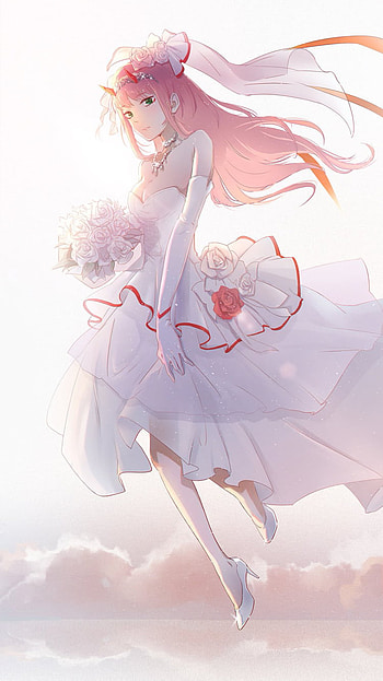 Zero Two Bride, wedding dress, Zero Two (Darling in the FranXX), Anime, Darling in the FranXX HD phone wallpaper