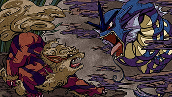 Arcanine VS Gyarados Japanese Art HD wallpaper