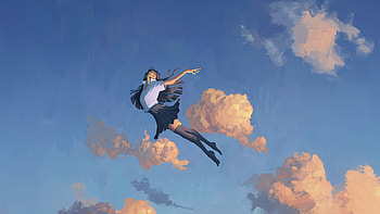 Anime School Girl fall Among The Clouds, anime-girl, clouds, school, sky, artist, artwork, art, digital-art, ai, artstation HD wallpaper