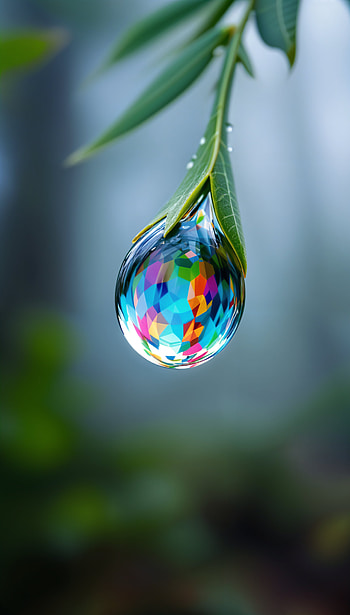 Colorful Dew Drop: A Vibrant , dew drop, colorful, water drop, leaf, nature HD phone wallpaper