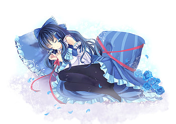 Touhou, white, bed, hakurei reimu, head band, long hair, dress, sleep HD wallpaper