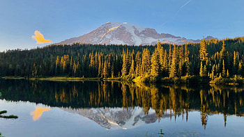 Reflection Lake at Mount Rainier National Park, WA, fall, trees, colors, sky, water, usa, reflections, mountain, autumn HD wallpaper