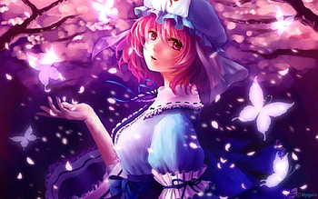 Sakura Girl Butterflies, purple, butterflies, girl, anime HD wallpaper