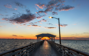 Sunrise in Florida, USA, clouds, pier, ocean, sunrise, America HD wallpaper