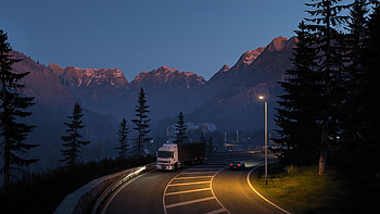 Euro Truck Simulator 2 – Scenic Mountain Road at Dusk, video game, Euro Truck Simulator 2, road, mountain HD wallpaper