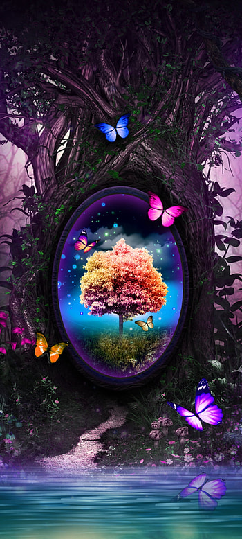 Fantasy Wonderland, holiday ornament, beautiful, ornament, natural, butterfly, wooden, dark HD phone wallpaper