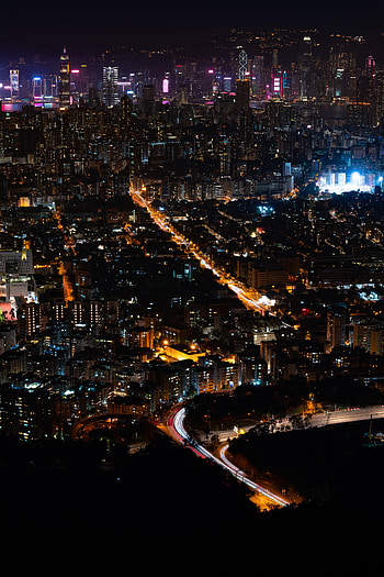Cities, City, Lights, View From Above, Night City, Urban Landscape, Cityscape HD phone wallpaper
