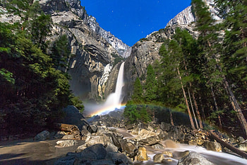 Yosemite Falls Moonbow, California, waterfall, moonbow, usa, natue HD wallpaper