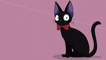 Jiji, black, dekodere, cat, majo no takkyuubin, pisica, pink, anime, manga, bow HD wallpaper