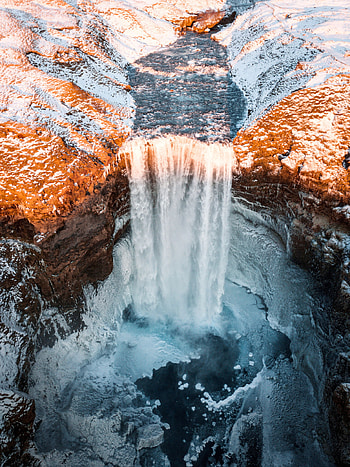 Nature, Ice, Snow, Waterfall, Precipice, Break, Flow HD phone wallpaper