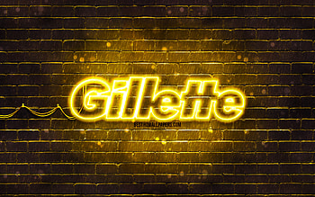 Gillette yellow logo, , yellow brickwall, Gillette logo, brands, Gillette neon logo, Gillette HD wallpaper